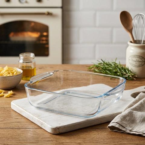 30cm Square Plain Glass Casserole