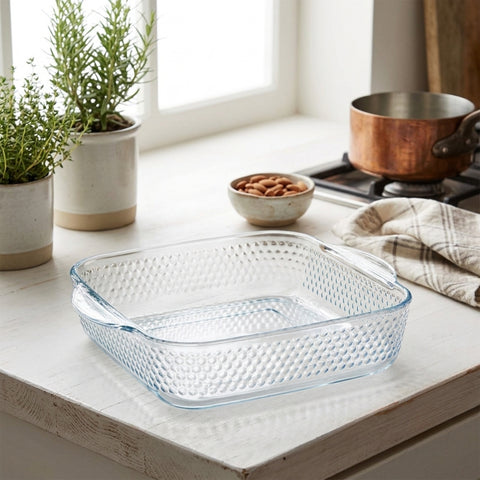 30cm Square Honeycomb Glass Casserole
