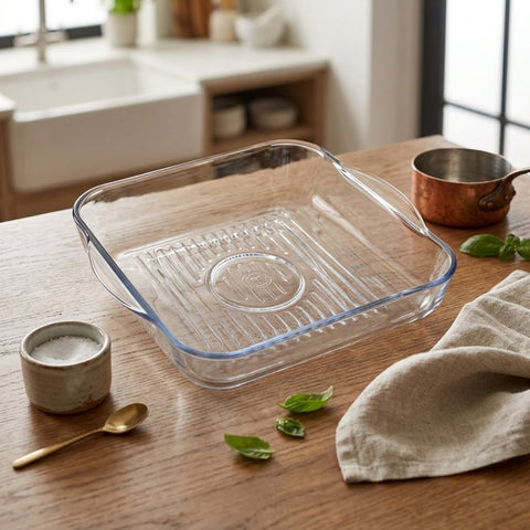24cm Square Grid Glass Casserole
