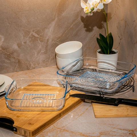 2 Piece Square Grid Glass Casserole
