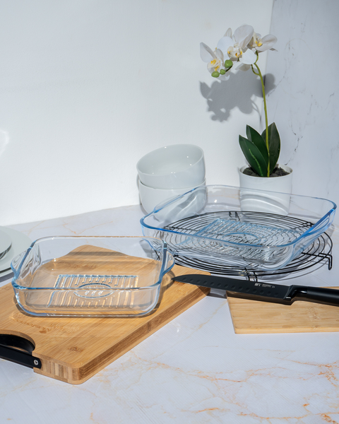 2 Piece Square Grid Glass Casserole