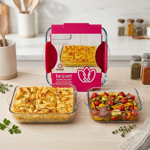2 Piece Square Plain Glass Casserole