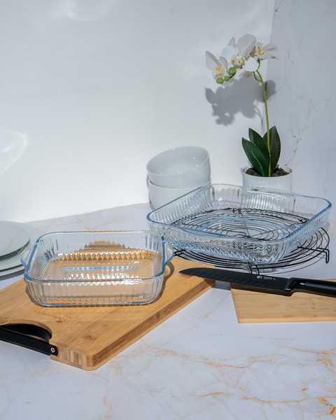 2 Piece Square Optical Glass Casserole