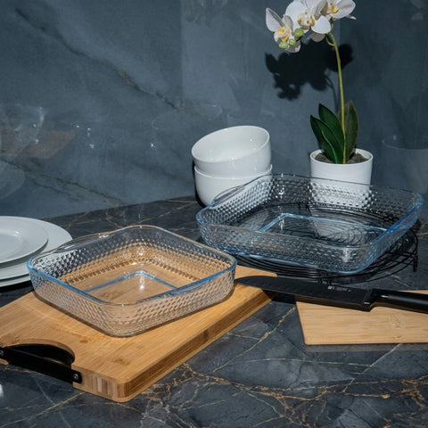 2 Piece Square Honeycomb Glass Casserole