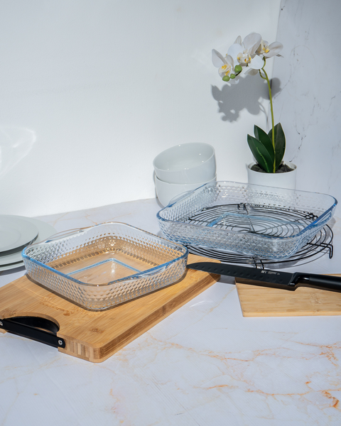 2 Piece Square Honeycomb Glass Casserole