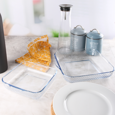 2 Piece Square Honeycomb Glass Casserole