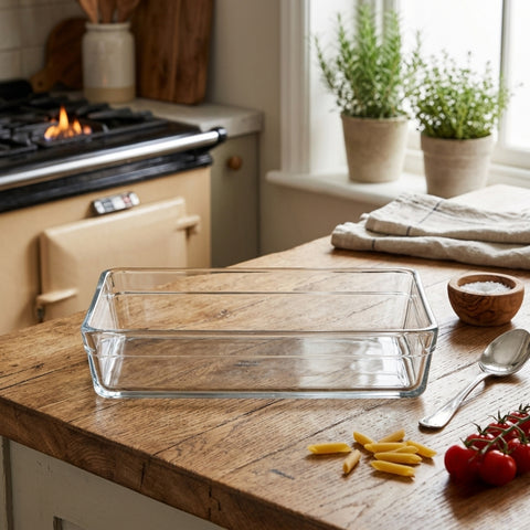 32cm Rectangular Plain Glass Casserole