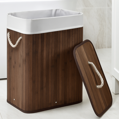 72 Litre Bamboo Brown Laundry Bin With Lid