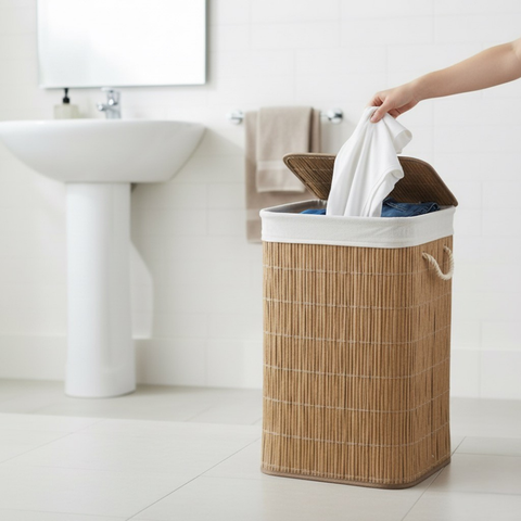 72 Litre Bamboo Natural Laundry Bin With Lid