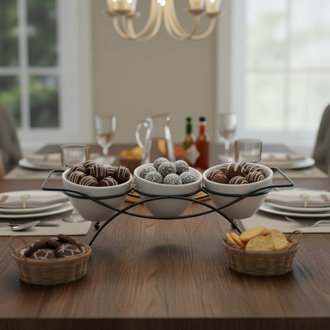 3 Piece Serving Bowl Set With Black Stand