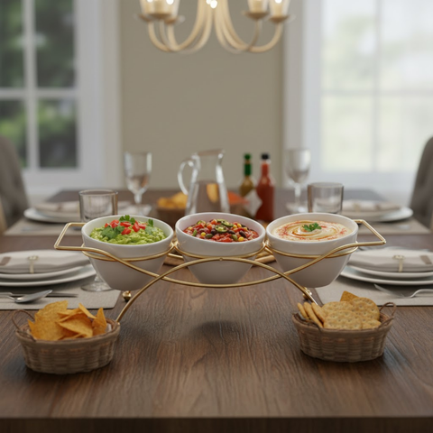 3 Piece Serving Bowl Set With Gold Stand