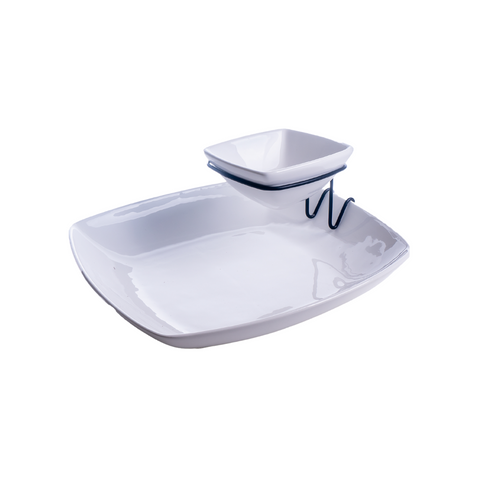 2 Piece Square Bowl Chip N Dip Set With Black Stand