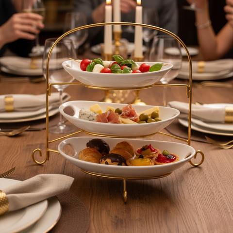 3-Tier Platter Set With Gold Stand