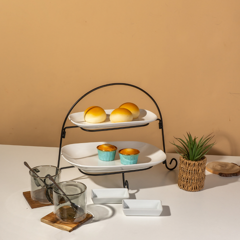 2-Tier Platter Set With Black Stand