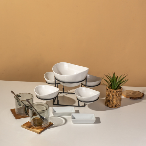 5 Piece Serving Bowl Set With Black Stand