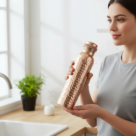 1 Ltr Hammered Copper Water Bottle