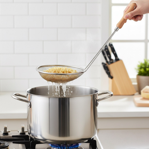 16.5cm Stainless Steel Strainer With Wooden Handle