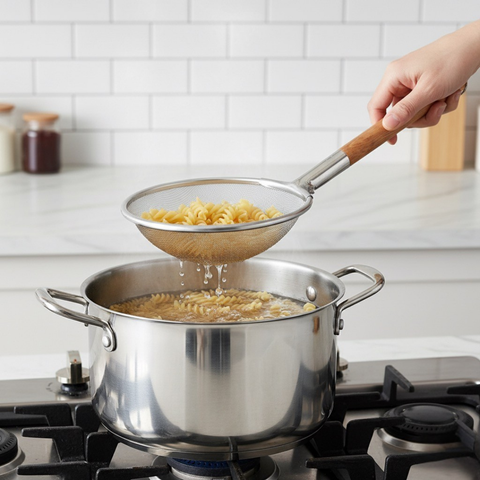 28cm Stainless Steel Strainer With Wooden Handle