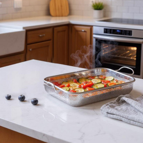 33cm Stainless Steel Rectangular Mesh Serving Basket