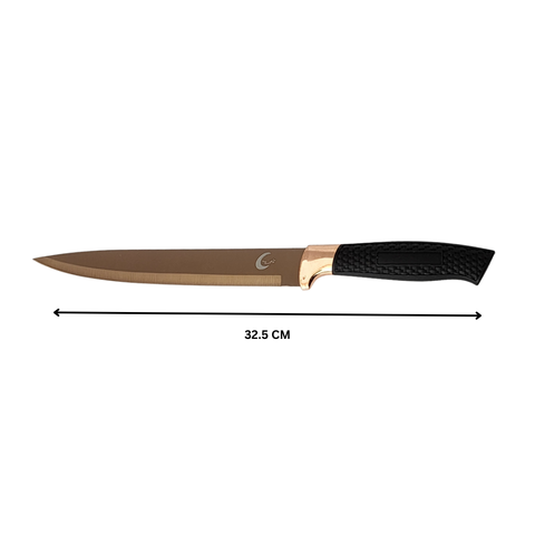 9 Piece Rose Gold Knife Set With Black Plastic Handle