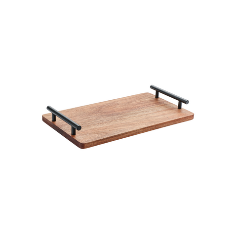 30cm Acacia Wood Tray With Metal Handle