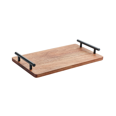 36cm Acacia Wood Tray With Metal Handle