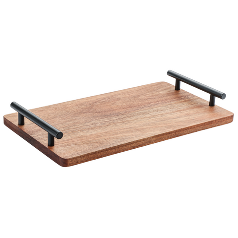 40cm Acacia Wood Tray With Metal Handle