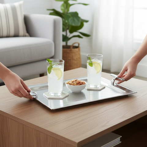 Stainless Steel Silver Tray With Handles