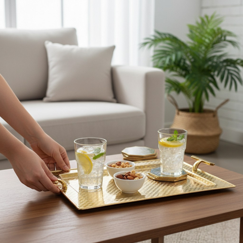 Stainless Steel Gold Tray With Handles