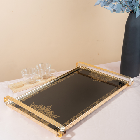 Gold Metal Tray With Glass Base