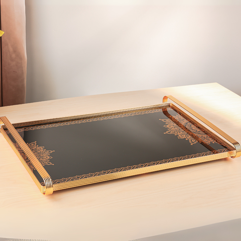 Gold Metal Tray With Glass Base