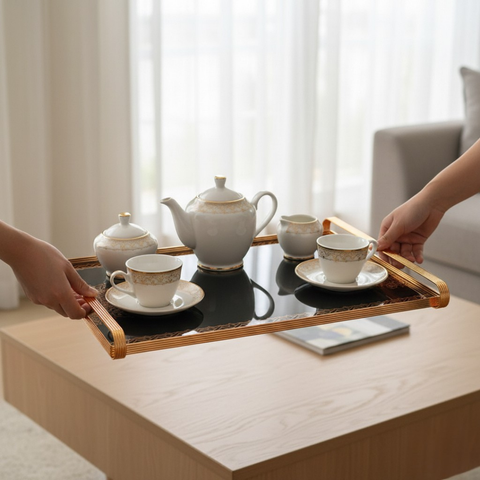 Gold Metal Tray With Glass Base