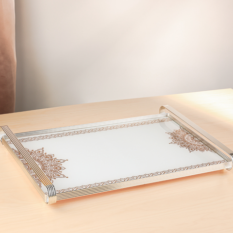 Silver Metal Tray With Glass Base
