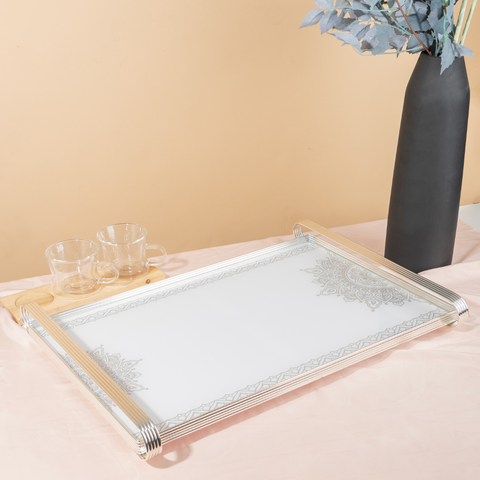 Silver Metal Tray With Glass Base