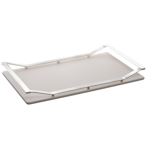 Silver Metal Tray With Wooden Base