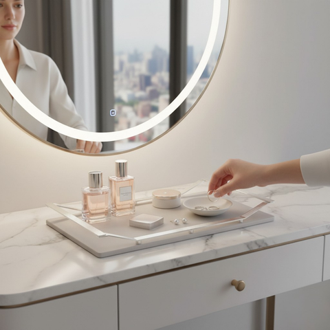 Silver Metal Tray With Wooden Base