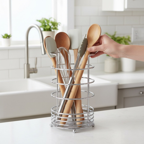 Round Chrome Cutlery Holder