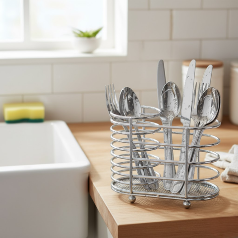 Rectangular Chrome Cutlery Holder