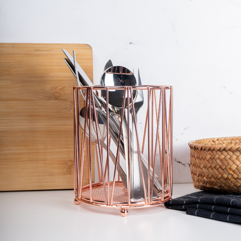 Round Rose Gold Cutlery Holder