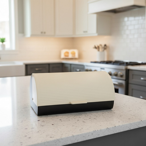Grey/Cream Stainless Steel Bread Bin