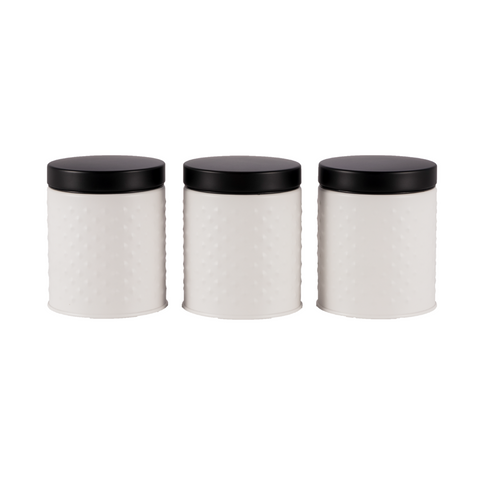 3 Piece White/black Stainless Steel Canister Set