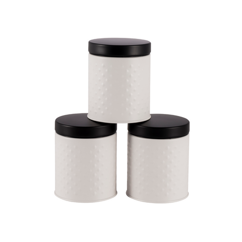 3 Piece White/black Stainless Steel Canister Set