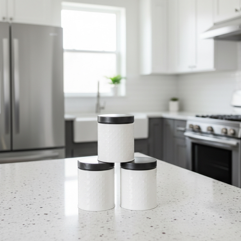 3 Piece White/black Stainless Steel Canister Set