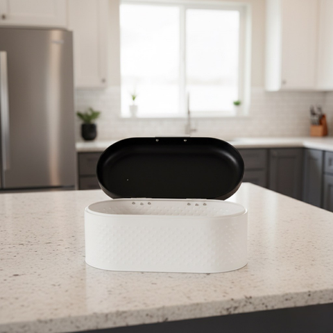 White/Black Stainless Steel Bread Bin