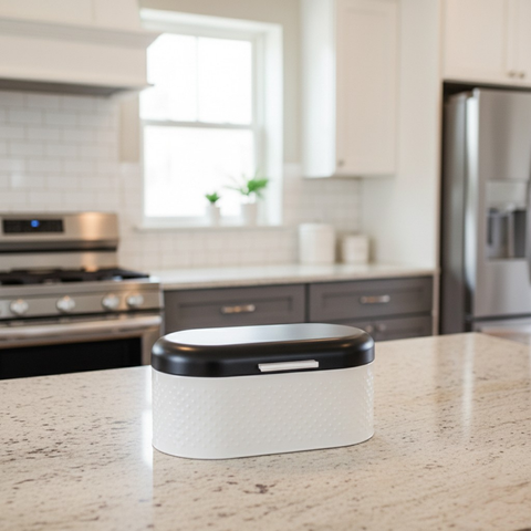 White/Black Stainless Steel Bread Bin