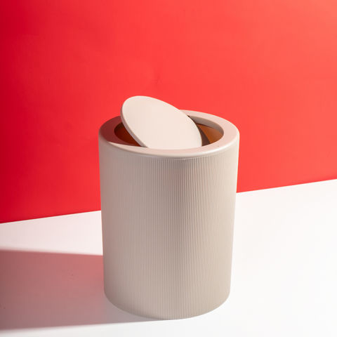 Beige Plastic Trash Bin