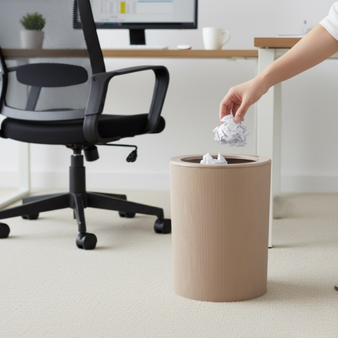 Beige Plastic Trash Bin