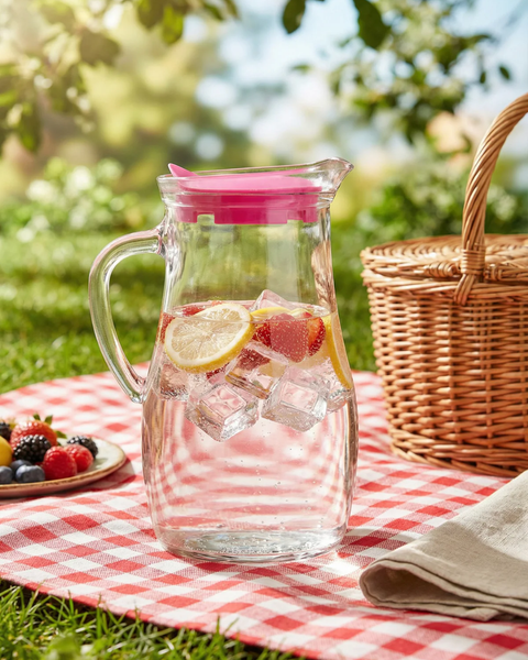 1800ml Misket Glass Jug With Pink Lid