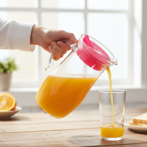 1800ml Misket Glass Jug With Pink Lid