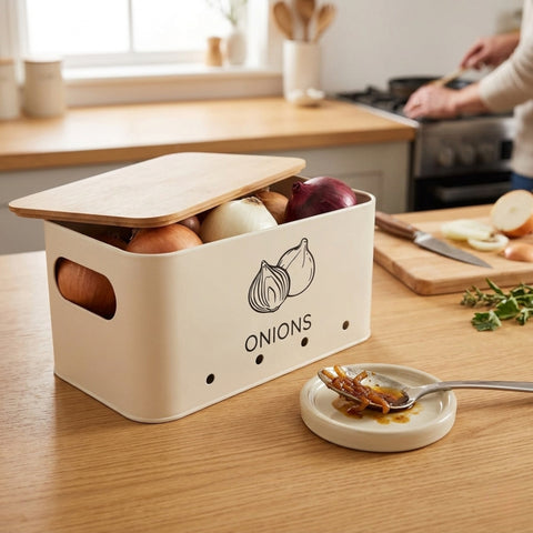 Cream Onions Box With Wooden Lid